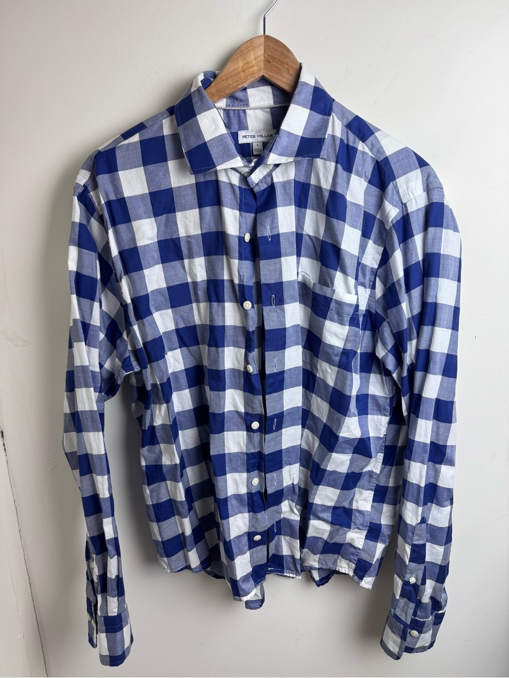 Peter Millar Navy and White Button-Down Shirt Size Large